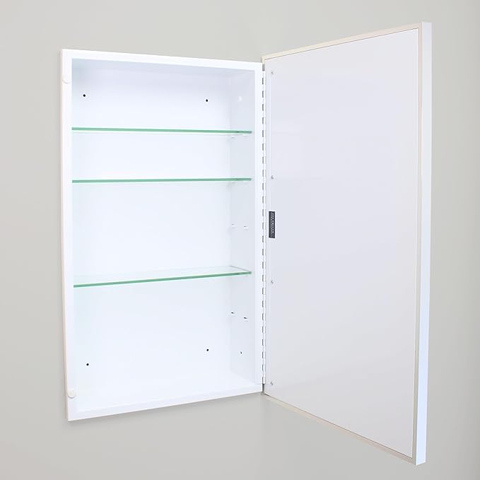 Fox Hollow Furnishings 16x26 Parker Metro Metal Framed Rectangle Recessed Bathroom Medicine Cabinet, Floating Mirror, 14x24 in-Wall Opening, Steel, Adjustable Glass Shelves, Magnet Close, Chrome
