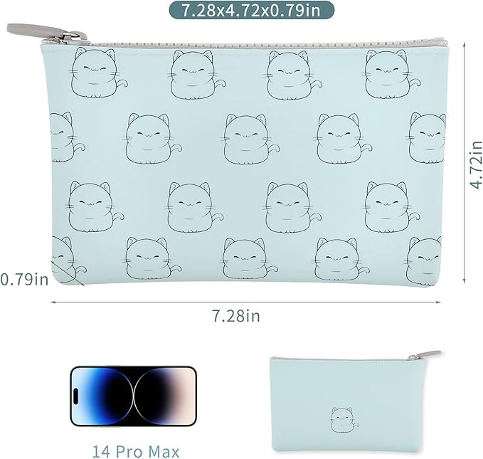 Manmihealth Cute Cat Silicone Makeup Bag, Cosmetic Bags for Women, Makeup Brushes Holder Travel, Portable Purse Pouch for Travel Essentials, Zipper Storage Organizer Bag