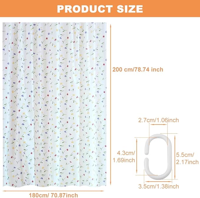 Pilarmuture Waterproof Fabric Shower Curtain for Bathroom Home Decor Quick Dry and Lightweight Easy Install Extra Long Shower Curtain Print(Color:7 Styles for Choosing)