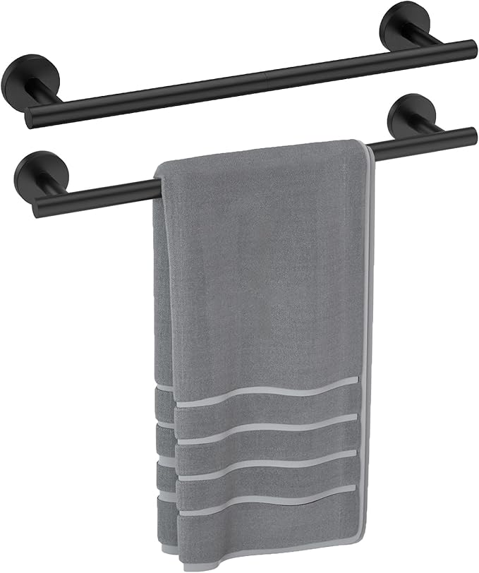 Luxbaro 2 Pack 18 Inch Matte Black Towel Bar, Thicken Towel Rack for Bathroom Wall, SUS304 Stainless Steel Towel Rod, Modern Home Decor (Total Length 20-Inch)