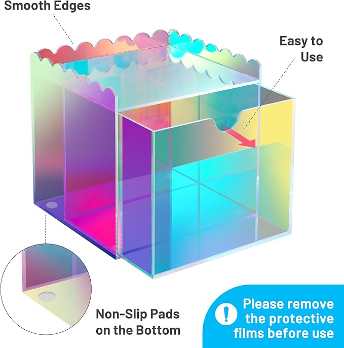 NiHome Iridescent Disposable Facial Towels Storage Box Fit for Clean Skin Club Towel XL, Acrylic Facial Clean Towels XL Holder Container Drawer Makeup Organizer for Bathroom, Vanity Makeup
