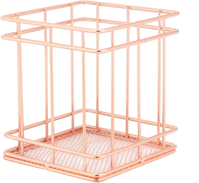 Fdit Makeup Storage Basket Organizer Rose Gold Iron Cosmetic Storage Holder Desktop Decor Household Woman Girl Lady(B)