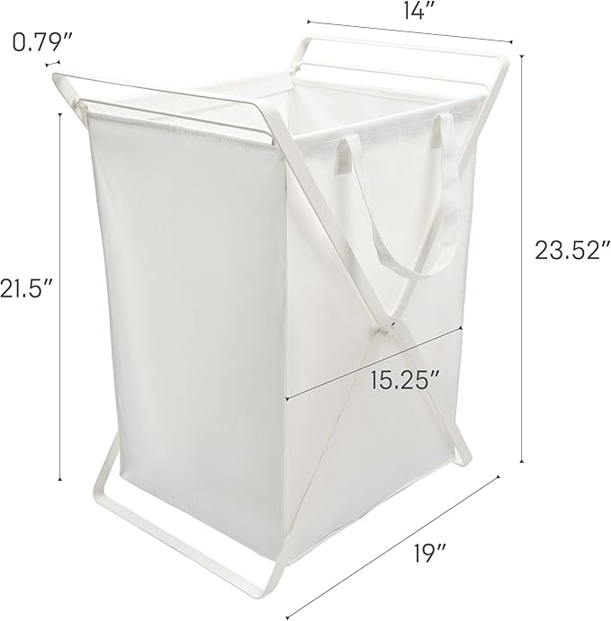 Yamazaki Home Tower Laundry Hamper Clothes Basket With Cotton Liner - Large, 25.2" - Steel + Cotton - 20 Gallons, 75 Liters