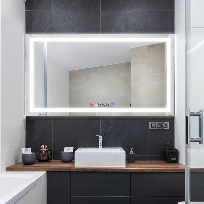 40x32 Inch Rectangular LED Bathroom Mirror with Lights Front and Backlit, 3 Color Modes, Touch Dimmer, Anti-Fog - Wall Mounted Vanity Mirror for Bathroom, Bedroom - Fab Glass and Mirror