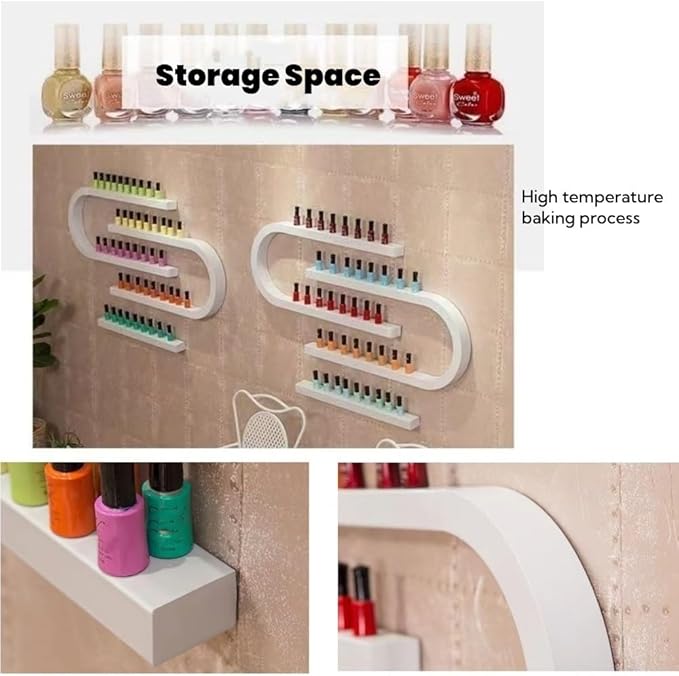 Wall Mounted Nail Polish Organizer - U-Shaped Perfume Storage Shelf, Salon/Beauty/Nail Shop Holder (White)