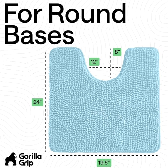 GORILLA GRIP Plush Absorbent Shaggy Chenille Bath Rug Mat for Oval Toilet Base with Rubber Backing, Machine Washable Rugs, Soft Microfiber Contour Mats for Toilets, Quick Dry, Bathroom Decor, Sky
