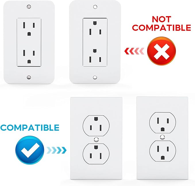 Metal Outlet Shelf Wall Holder for Duplex (Round) Outlets - Bathroom & Kitchen Organizer with Cord Storage, Quick Install for Smart Home Toothbrush Holder Holds Smart Speaker Cell Phone