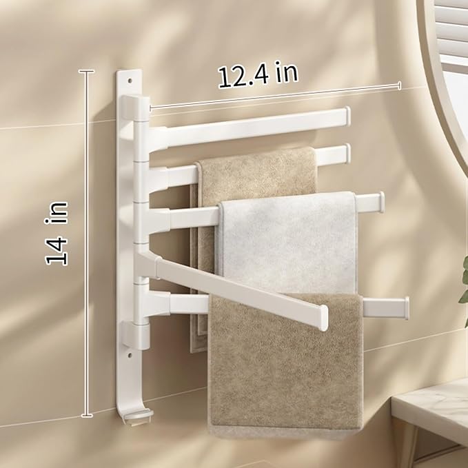 2-5 Arms Swivel Towel Rack Bath Towel Holder with Hook Swing Arm Towel Rack Wall Mount for Bathroom Kitchen (Beige, 5-arm)