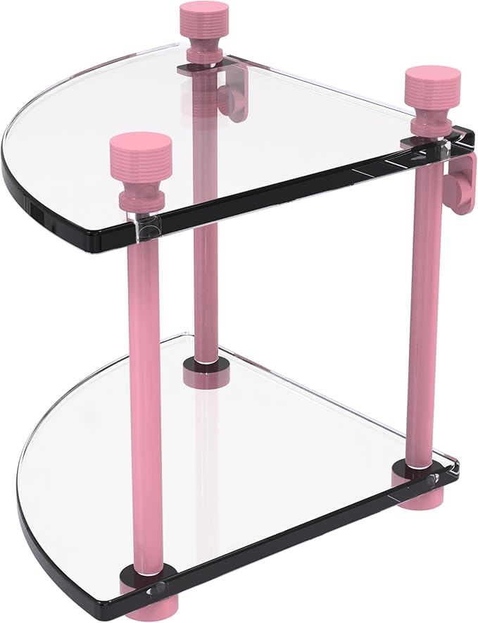 Allied Brass FT-3-PNK Foxtrot Collection Two Tier Corner Glass Shelf, Pink