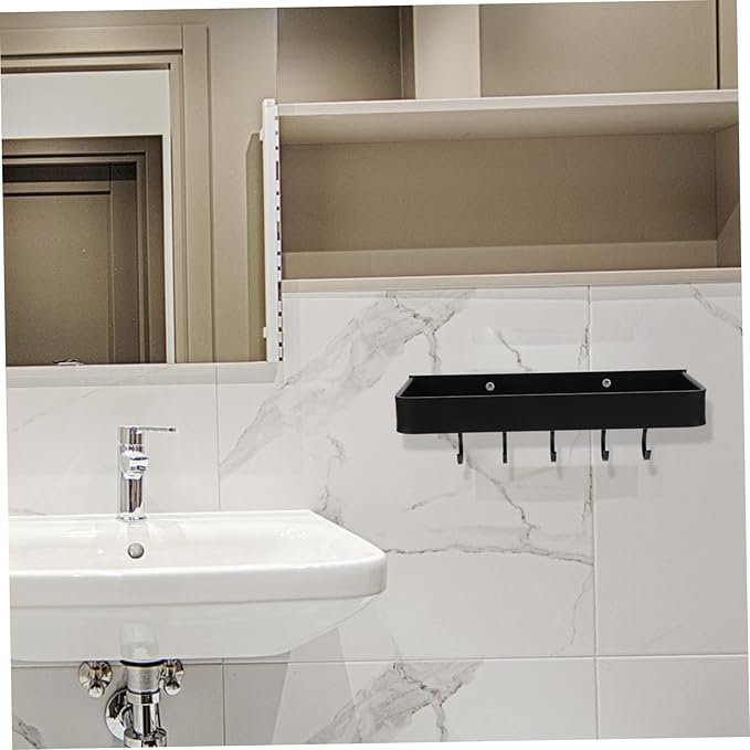 SHOWERORO Wall-Mounted Bathroom Shelf Organizer for Easy Storage No-Drill Installation for Home Kitchen and Bathroom Use Hooks