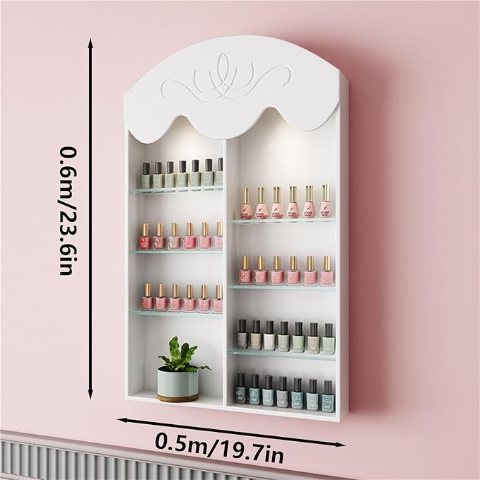 Hanging Wall Nail Polish Organizer, Floating Shelves for Salon Beauty and Manicure Shop, Wooden Nail Polish Display Rack Perfume Rack, White,D