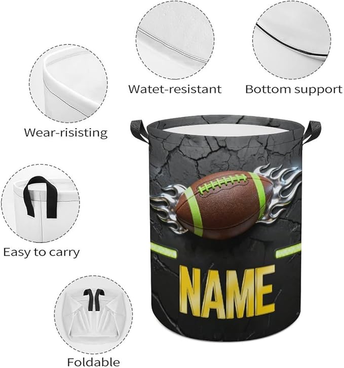 Personalized Rugby Laundry Hamper Custom Name Funny Dirty Clothes Laundry Basket Portable Storage Basket For Home Bathroom Family Football Lovers Xmas Birthday (style 8)