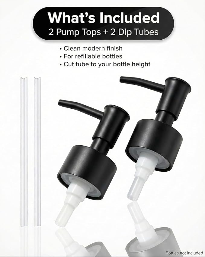2-Pack Soap Dispenser Pumps Replacement, Universal Lotion & Soap Pump Heads for Standard 28/400 Bottle Neck, Black Finish (Fits 26mm-28mm/ 1.02-1.10 inch)