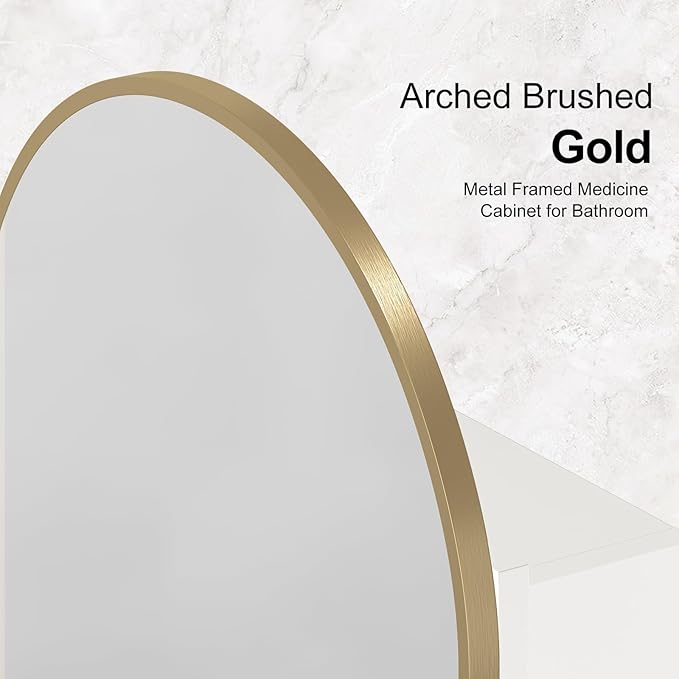 Recessed Medicine Cabinet with Mirror,Brushed Gold Arched Medicine Cabinets for Bathroom,in Wall Bathroom Cabinet with Mirror,Mirrored Medicine Cabinets Wall Mounted 20x30