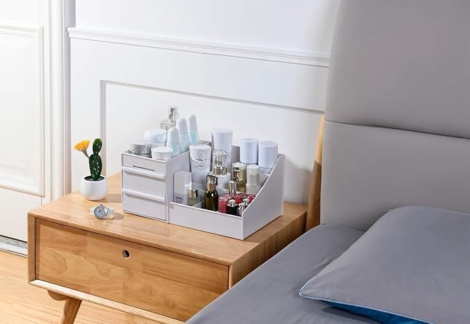Simbuy Makeup Organizer With Drawers, Bathroom Countertop Organizer for Cosmetics, Vanity Storage for Lipstick, Brushes, Lotions, Eyeshadow, Nail Polish and Jewelry