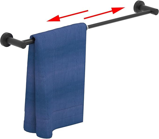 2 Pack Adjustable Towel Bar, HOMOTEK Economical Bathroom Towel Holders, Towel Rod Size from 12 Inch to 22 Inch Single Towel Racks, Wall Mount Towel Rail, Hanger Towel Hook for Kitchen(Matte Black)