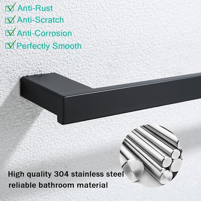 5-Pieces Matte Black Bathroom Accessories Set, Stainless Steel Bathroom Hardware Set, 23.6 Inch Bath Towel Bar Set, Towel Hooks,Towel Racks for Bathroom Wall Mounted,SE96009S-5MB