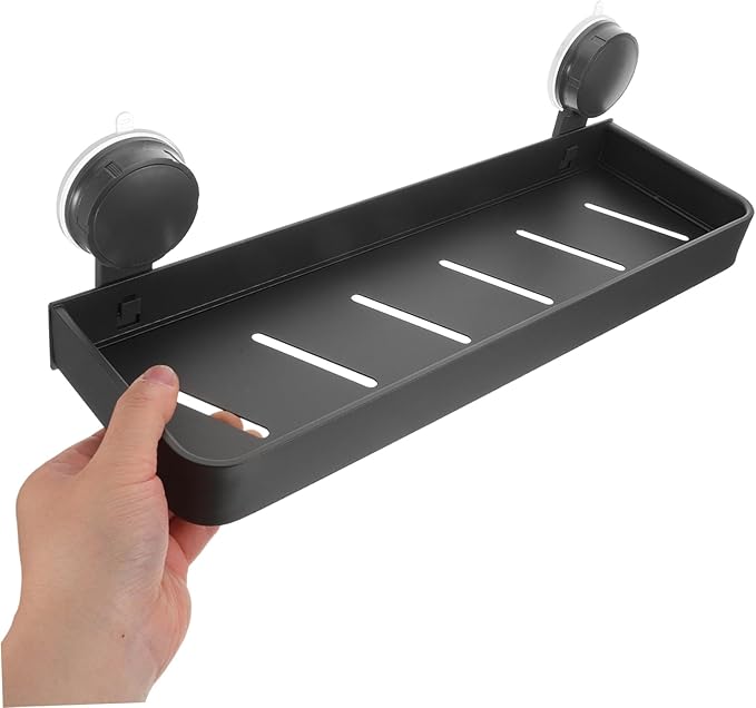 STOBAZA No Drill Suction Cup Wall Shelf for Toiletries Makeup Easy Installation Modern Design for Smooth Surfaces Enhances Bathroom Decor