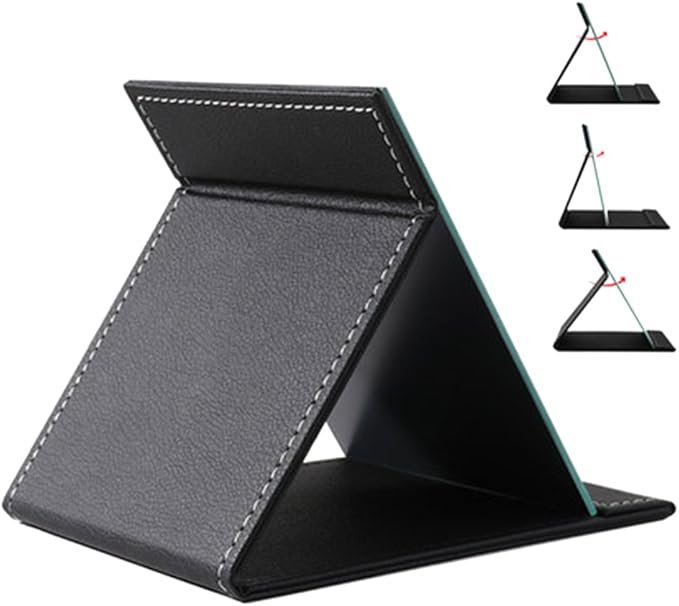 JOLY Protable PU Leather Mirror Folding Desktop Makeup Mirror with Adjustable Stand for Personal Use,Travelling (M, Pink)