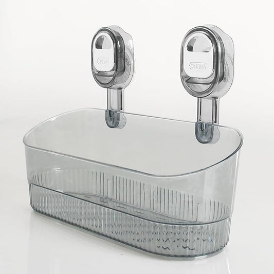 Non-Drilling Bathroom Suction Box, Corrugated Strong Sucker Storage Rack, Detachable Hanging Storage Basket, Bathroom Shelf Non-Drilling Storage Rack, Acrylic Hanging Wall Frame. (Transparent ash)