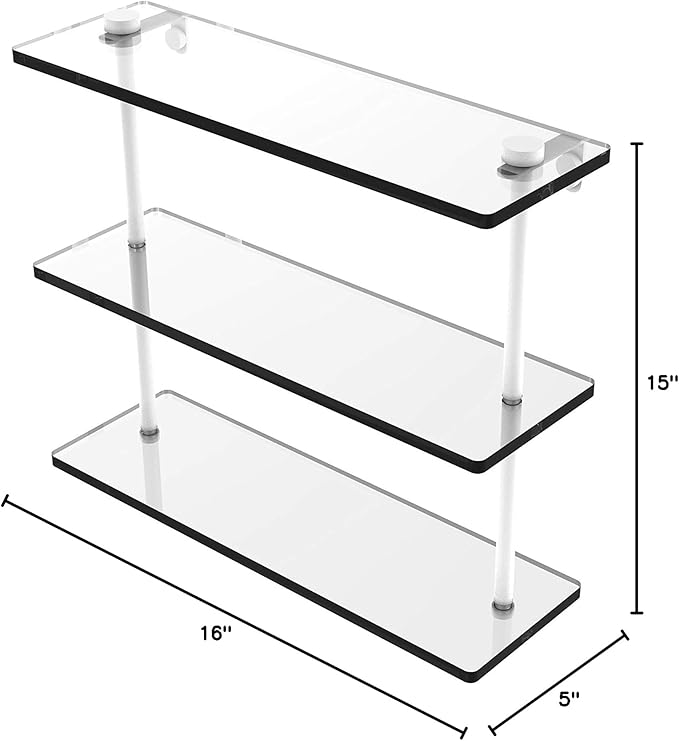 Allied Brass PR-5/16 16 Inch Triple Tiered Glass Shelf, Matte White