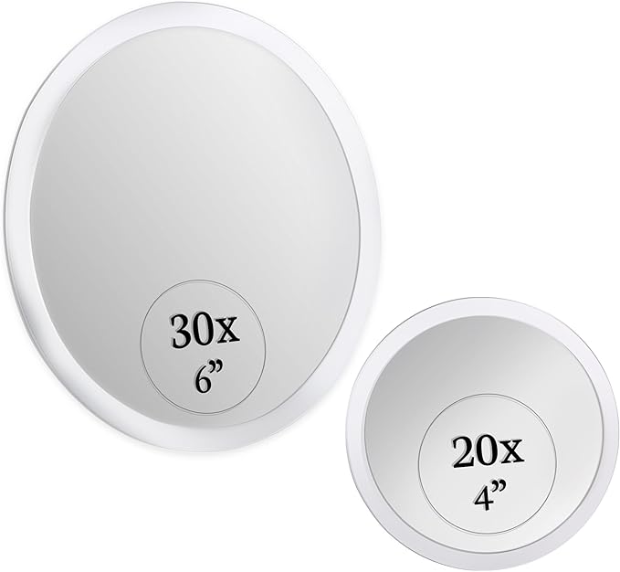 MIRRORVANA Magnifying Mirror Set 30x and 20x - Wall Mounted Makeup Mirror with Suction Cup, Small Magnifying Mirror for Bathroom, 15cm (30 X) and 10cm (20 X)