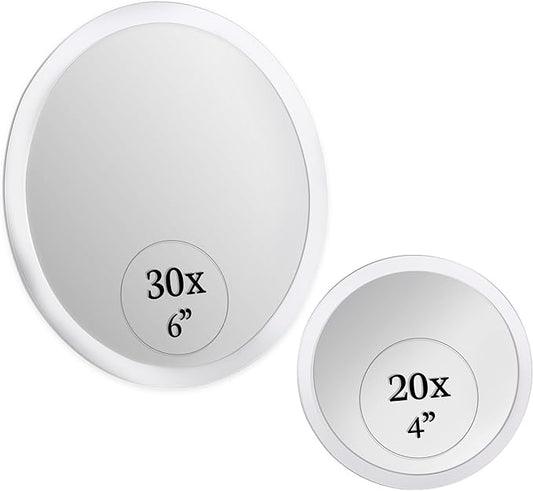 MIRRORVANA Magnifying Mirror Set 30x and 20x - Wall Mounted Makeup Mirror with Suction Cup, Small Magnifying Mirror for Bathroom, 15cm (30 X) and 10cm (20 X)