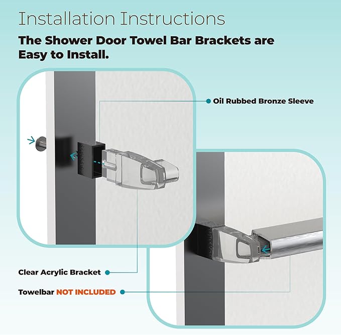 Shower Door Towel Bar Brackets for Framed Sliding Shower Door Towel Bar, Clear Acrylic Bracket with Oil Rubbed Bronze Sleeve Fit for Alumax / Basco Glass Shower Doors, Set of Two Brackets