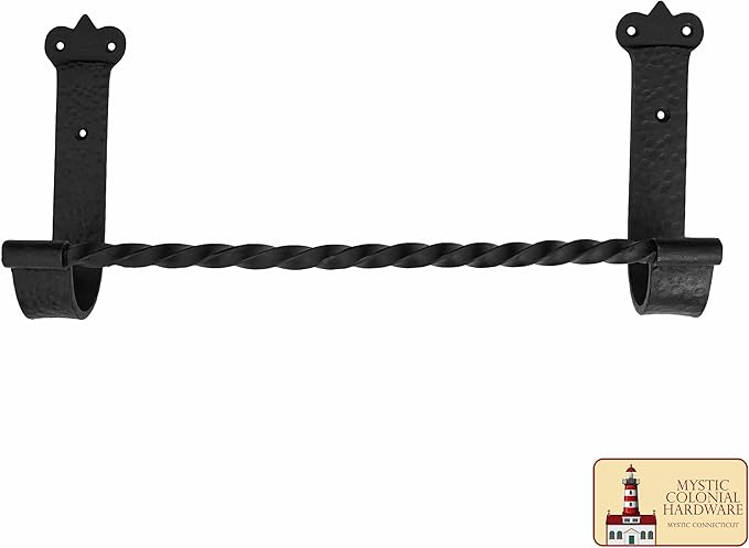 Mystic Colonial Cast Iron Towel Bar Rustic Wall Mounted Metal Rack for Bathroom, Kitchen, or Entryway � Black Heavy-Duty Towel Holder (15"" X 7"", Heavy Duty Wall Mounted Bathroom Towel Rack Holder)