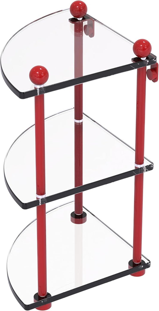 Allied Brass PR-6-FER Three Tier Corner Glass Shelf, Fire Engine Red