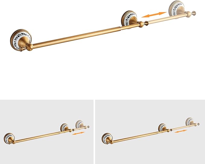 Antique Bronze Brass Towel Bar,Adjustable 15.5 to 27.5 Inch Bath Towel Bar Rack for Bathroom Towel Holder, Wall Mounted Bathroom Hardware Accessories,Porcelain Design
