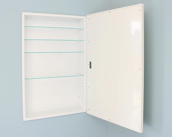 Fox Hollow Furnishings 20x30 Parker Metro Metal Framed Rectangle Recessed Bathroom Medicine Cabinet, Floating Mirror, 18x28 in-Wall Opening, Steel, Adjustable Glass Shelves, Magnet Close, White