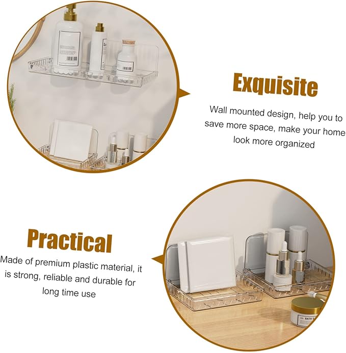 PRETYZOOM 3pcs Wall Mount Organizer Cosmetic Storage Shelf Easy to Install Floating Shelves for Bathroom Kitchen and Bedroom Use Plastic Design No Tools Required