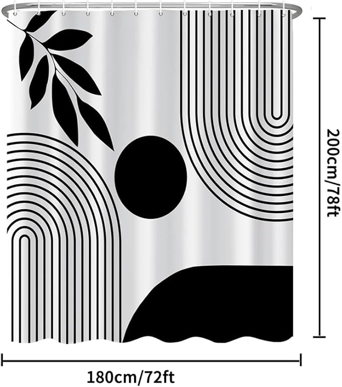 ChloropLastid Long Boho Shower Curtain Mid Century Modern Shower Curtains for Bathroom Black and White Geometric Minimalist Abstract Bohemian Waterproof Fabric Bathroom Shower Curtain Set 72x78 Inch