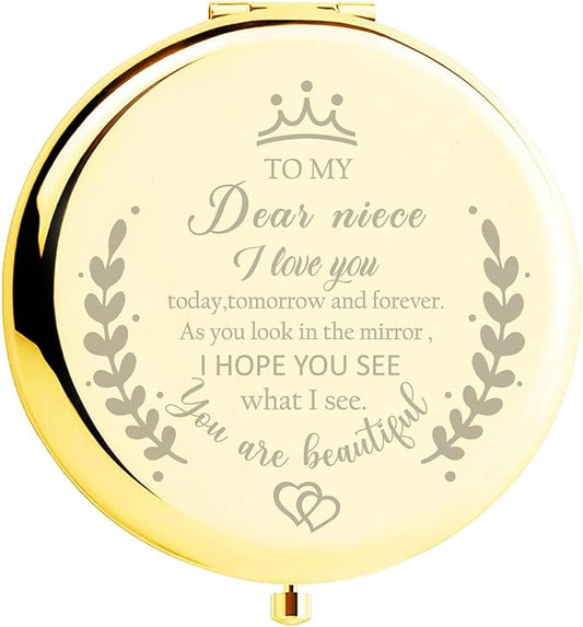Soulpetals Niece Gifts Compact Mirror for Niece from Aunt to My Niece Makeup Mirror Birthday Gifts for Niece from Auntie Uncle Gifts for Niece Birthday Christmas