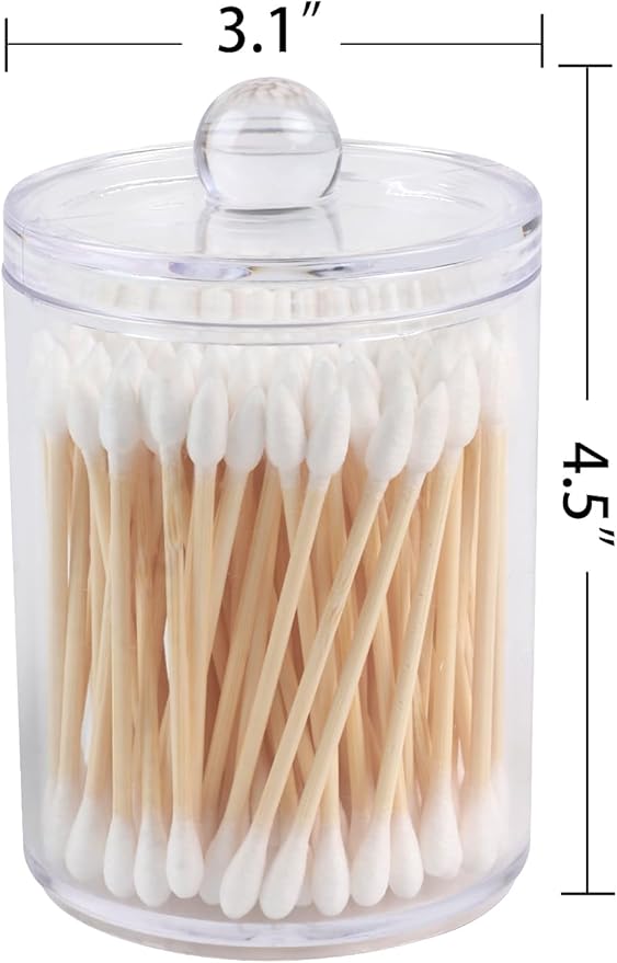 Aynoo 1 Pack Acrylic Qtip Holder Dispenser,Canisters Apothecary Jar Set, Vanity Makeup Storage Organizer Set, 12 oz