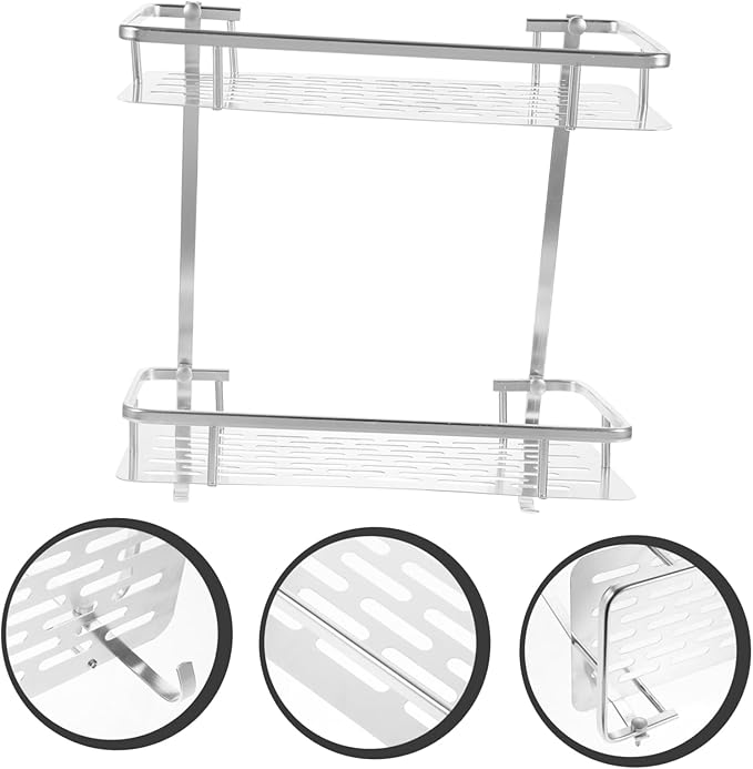 PRETYZOOM Bathroom Wall-Mounted Storage Rack Double Layer Aluminum Shelf Toilet Organizer for Bathroom Black Metal Design Space-Saving Solution for Sundries Storage