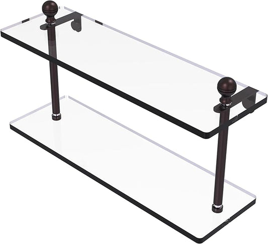 Allied Brass MA-2/16-ABZ Mambo Collection 16 Inch Two Tiered Glass Shelf, Antique Bronze