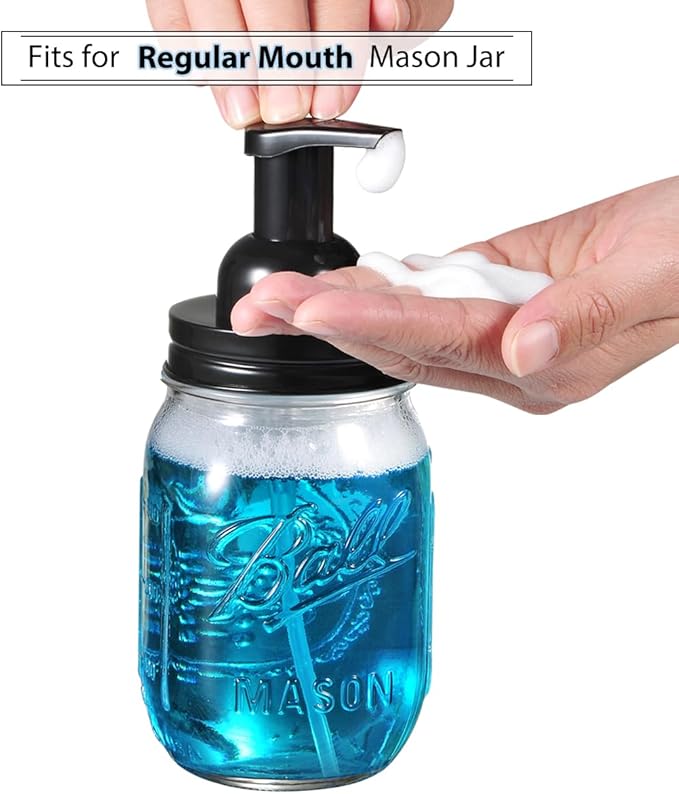 Mason Jar Bathroom Accessories Set(4pcs)-Jars Not Included - Foaming Soap Dispenser and Apothecary Jars Lids for Regular Mouth jar, Wide Mouth Toothbrush Holder lid, Farmhouse Decor-Black