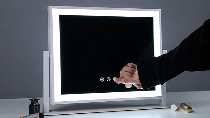 Gvnkvn Lighted Makeup Mirror, 17.3"x13" Hollywood Vanity Mirror with Lights, Three Color Lighting Modes, and 5X Magnification Mirror, Smart Touch Control, 360°Rotation (Gold, Gift Box)