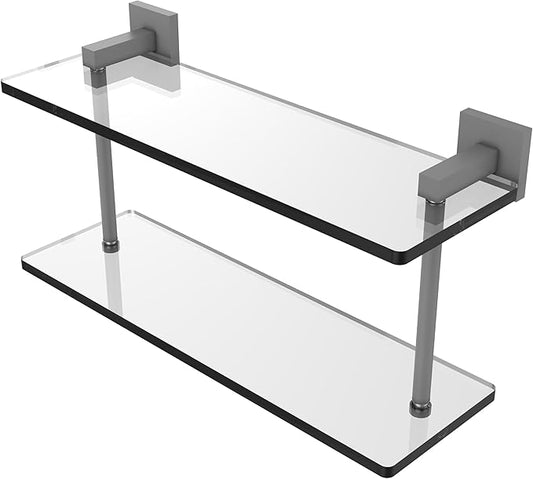 Allied Brass MT-2-16-GYM Montero Collection 16 Inch Two Tiered Glass Shelf, Matte Gray