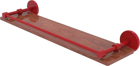 Allied Brass P1000-1-22-GAL-IRW-FER Prestige Skyline Collection 22 Inch Solid IPE Ironwood Shelf with Gallery Rail, Fire Engine Red