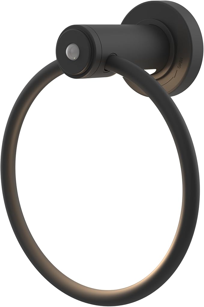 Enbrighten Towel Ring, Motion Sensing, Night Light, Battery Operated, Hand Towel Holder/Hanger for Bathroom, Kitchen, Matte Black, 79181