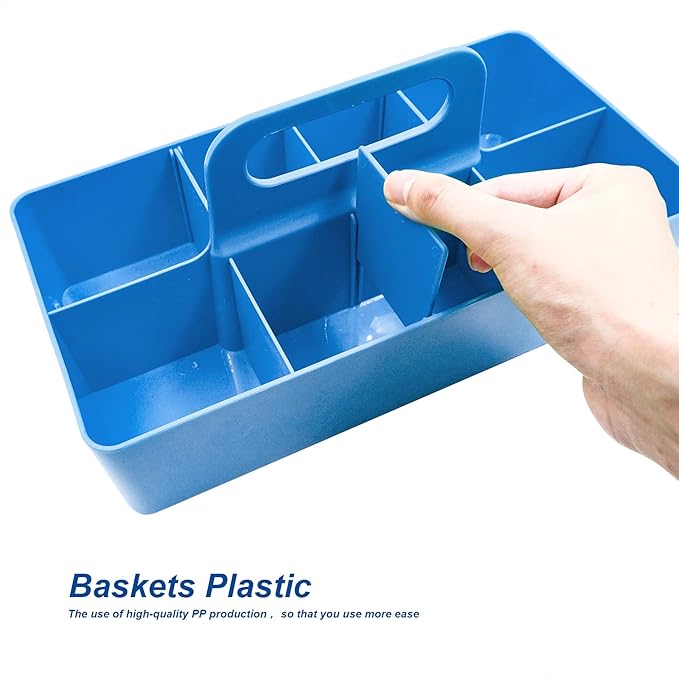 New Plastic Portable Makeup Organizer Caddy Tote Divided Basket Bin with Handle, DIY Divider, 8 Compartments - Office Supplies Organizer -Blue