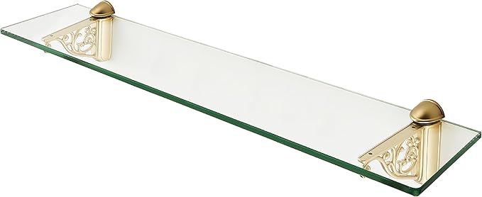 khtumeware 24 Inches Glass Shelves for Bathroom, Brushed Gold Floating Glass Shelf Zinc Tempered Glass Bathroom Shelves for Wall Mount Modern