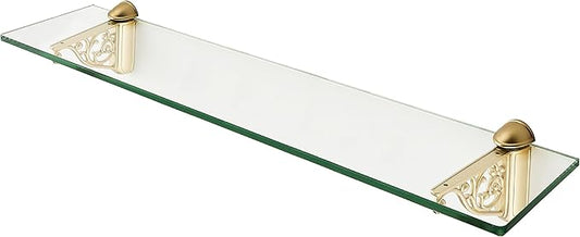 khtumeware 24 Inches Glass Shelves for Bathroom, Brushed Gold Floating Glass Shelf Zinc Tempered Glass Bathroom Shelves for Wall Mount Modern
