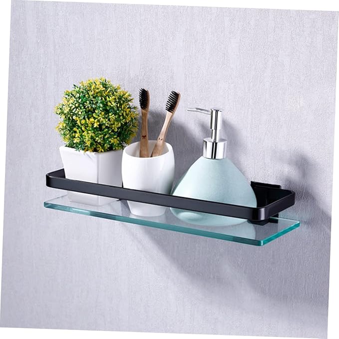 STOBAZA 1Pc Single Wall Mounted Glass Storage Shelf Tempered Glass Multifunctional Organizer for Bathroom Kitchen Living Room