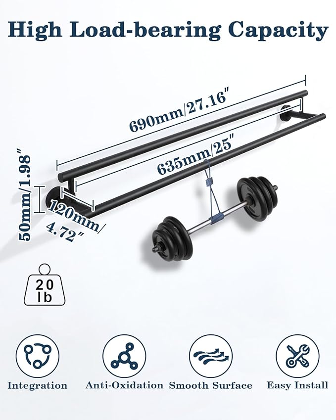 Alise Double Towel Bar Black,28" Towel Rack for Bathroom Wall Mounted,Bathroom Towel Rack SUS304 Stainless Steel Bathroom Towel Holder Quick Drying Hand Towel Holder Towel Bar for Walls