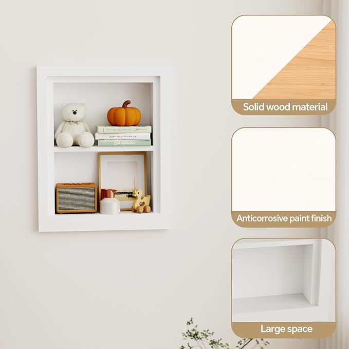 Solid Wood 14 X 18 Recessed Medicine Cabinet,2-Tier, Medicine Cabinet Organizer,Wall Niche, Bathroom Wall Cabinet, recessed bathroom Cabinet,Recessed Wall Cabinet, Bathroom Cabinet With Storage, White