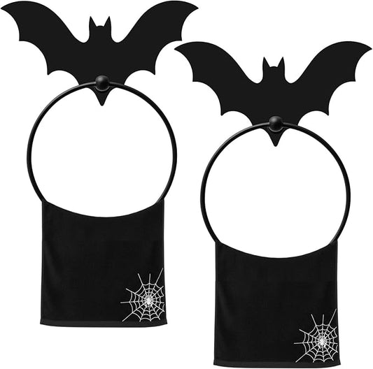 2pcs Gothic Bat Metal Towel Rings Halloween Bat Towel Holder Oil Rubbed Bath Towels Ring Black Art Hand Towels Rack for Bathroom Kitchen Hanger Home Decors Gifts